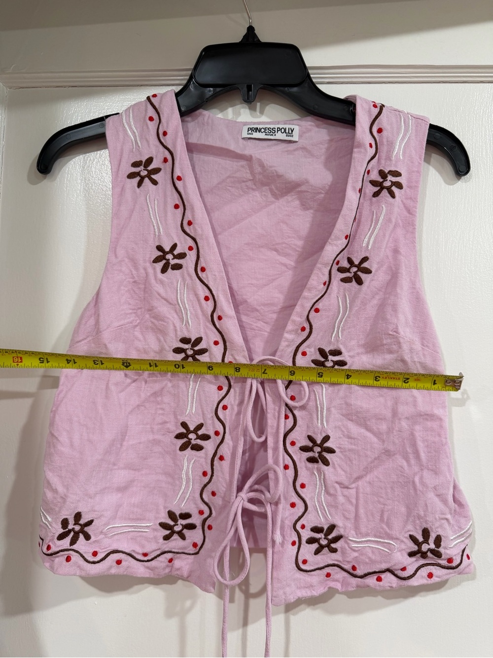 Princess Polly Light Pink Embroidered Tie-Front Tank - Picture 7 of 9